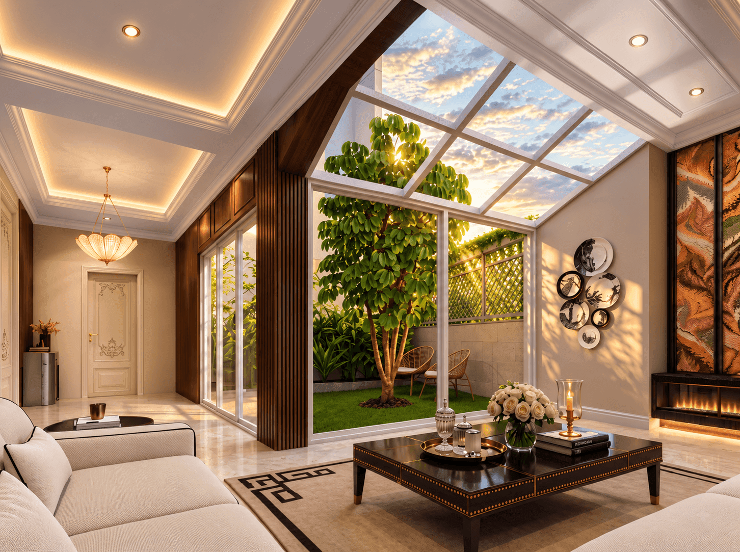 Adarsh Welkin Park private courtyard lounge with glass skylight