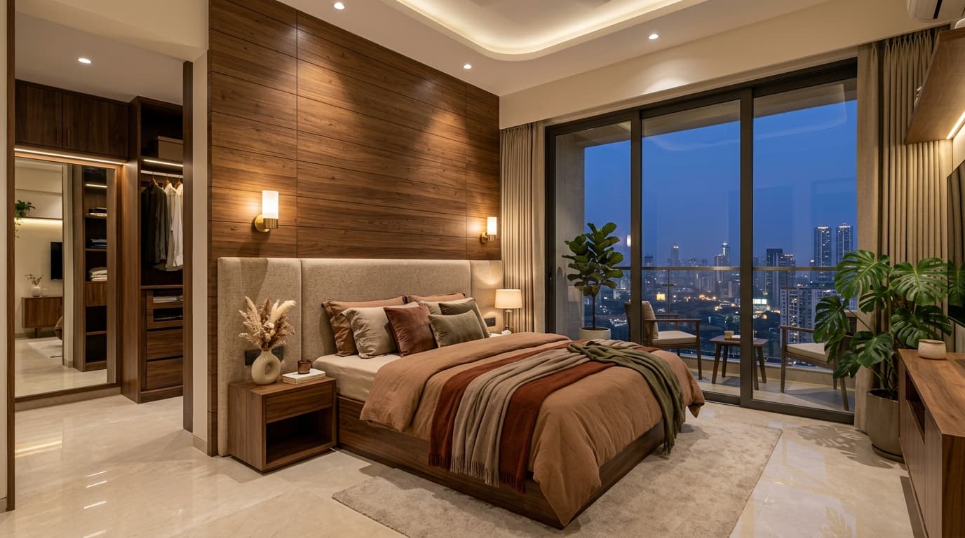 Adarsh Welkin Park luxury master bedroom with balcony city view