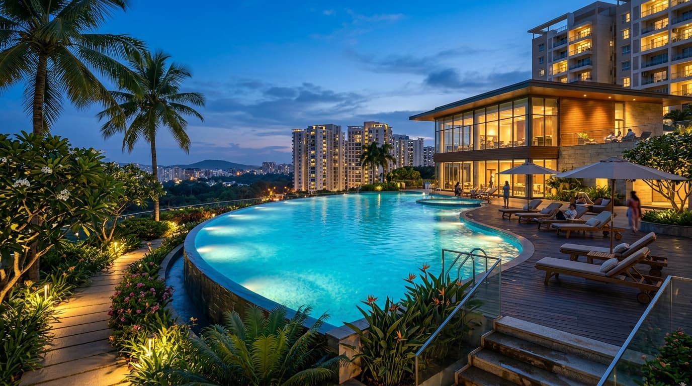 Adarsh Welkin Park resort-style infinity pool with clubhouse